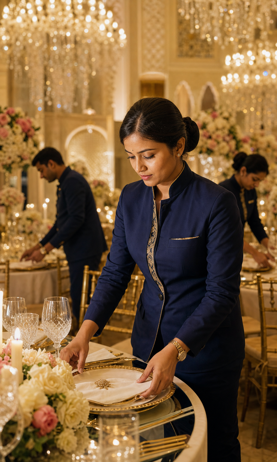 Divyam event coordinator preparing a wedding table