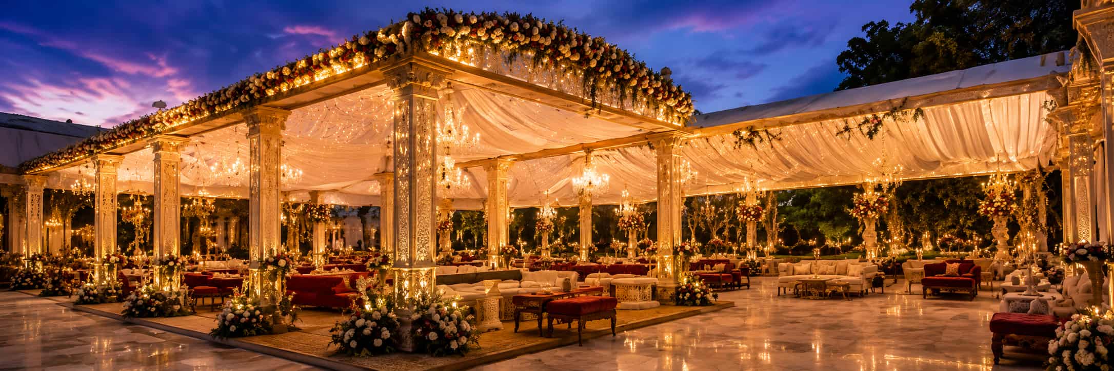 Massive German hangar rigid wedding venue setup