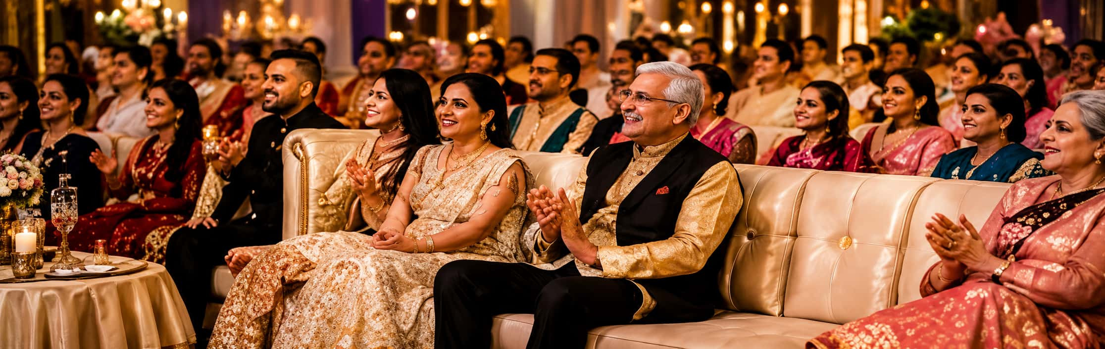 Family sitting together enjoying Sangeet performances